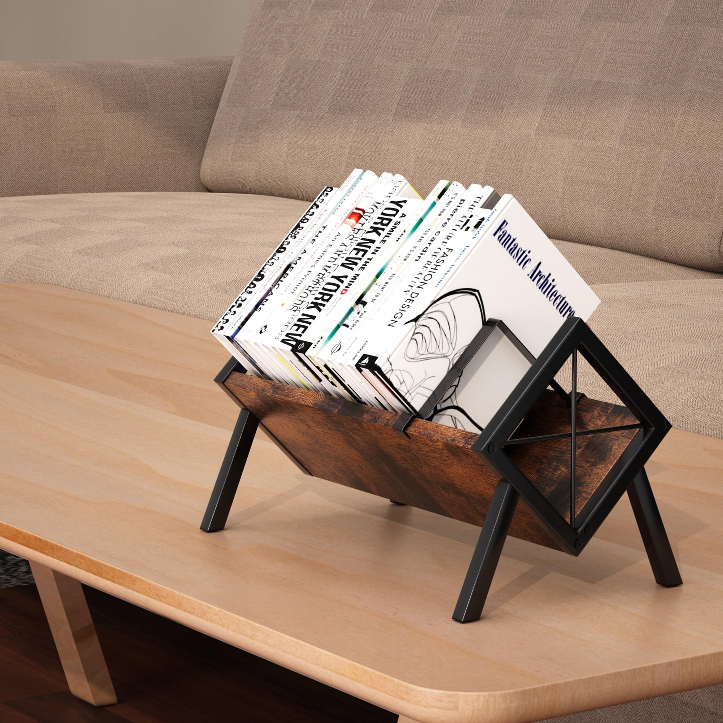 ASIFMTHOT Desk Bookshelf, Retro Tabletop Book Organizer & Mini Tilting Bookcase for Books/Magazines/Albums