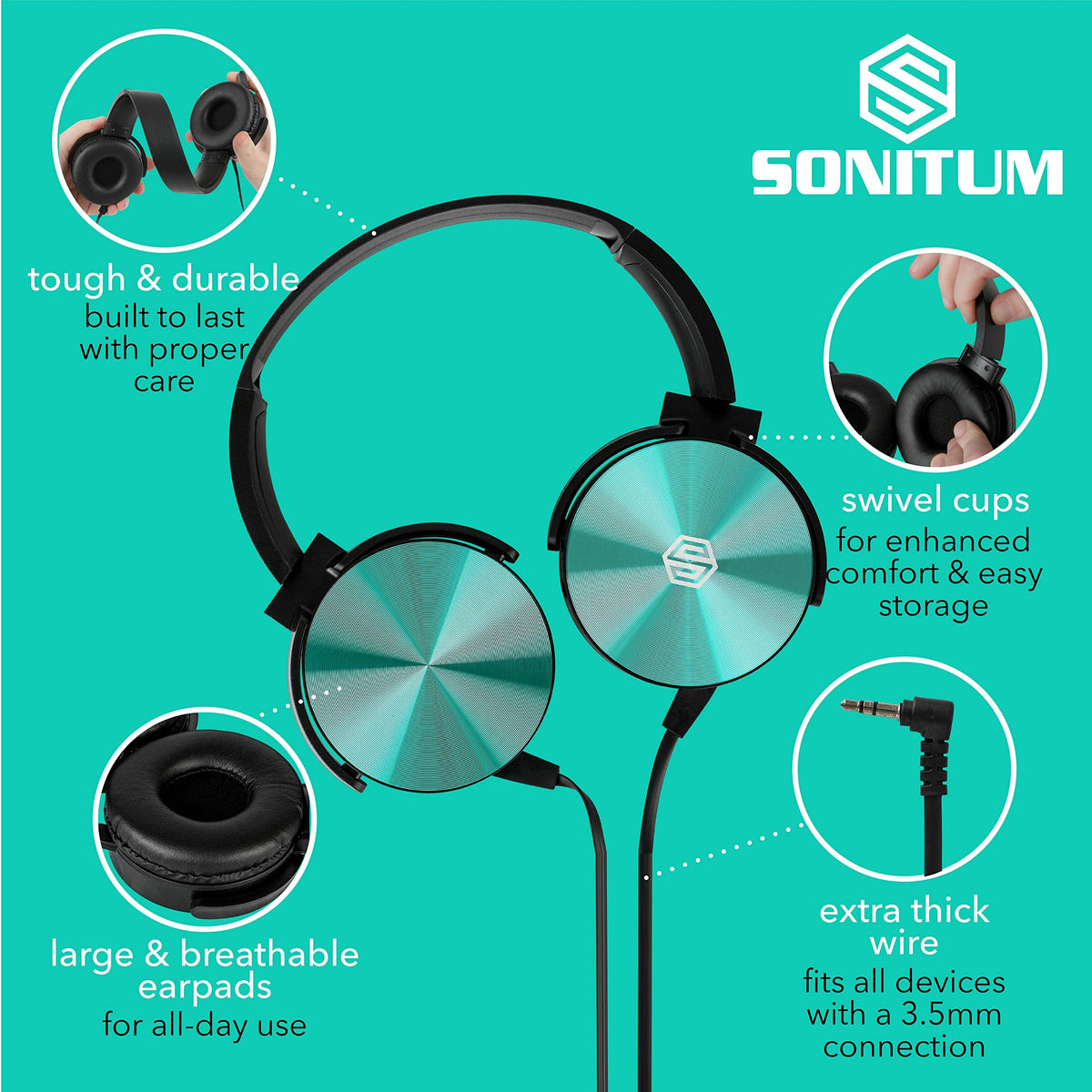 Classroom Headphones Bulk 5 Pack, Student On Ear Color Varieties, Comfy Swivel Earphones for Library, School, Airplane, Kids, for Online Learning and Travel, Noise Stereo Sound 3.5mm Jack (Black)