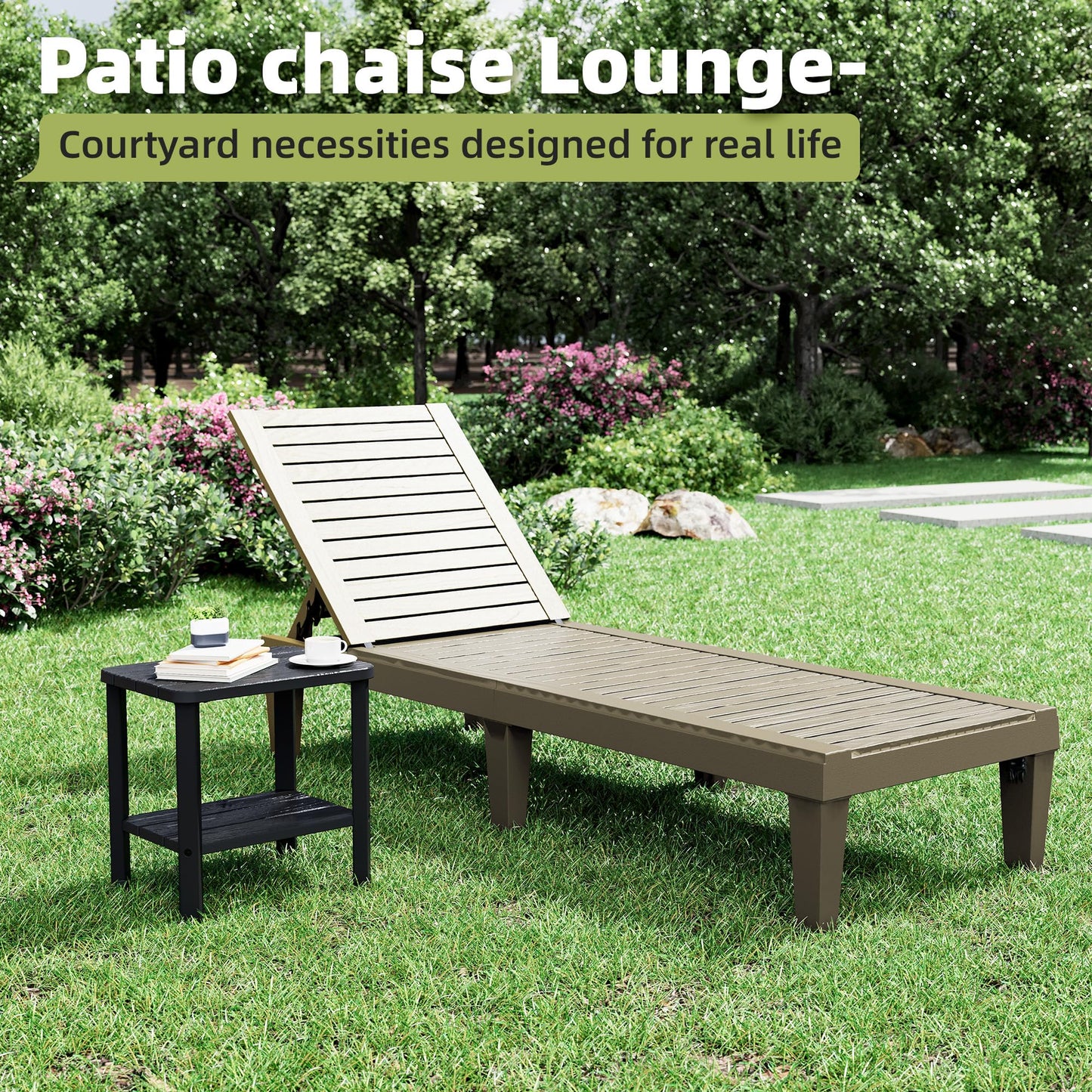 KAMABOKO Outdoor Side Table for Patio, 2-Tier Adirondack End Table 16" HDPE Waterproof Square Storage All-Weather Table for Lawn, Pullside, Beach and Indoor