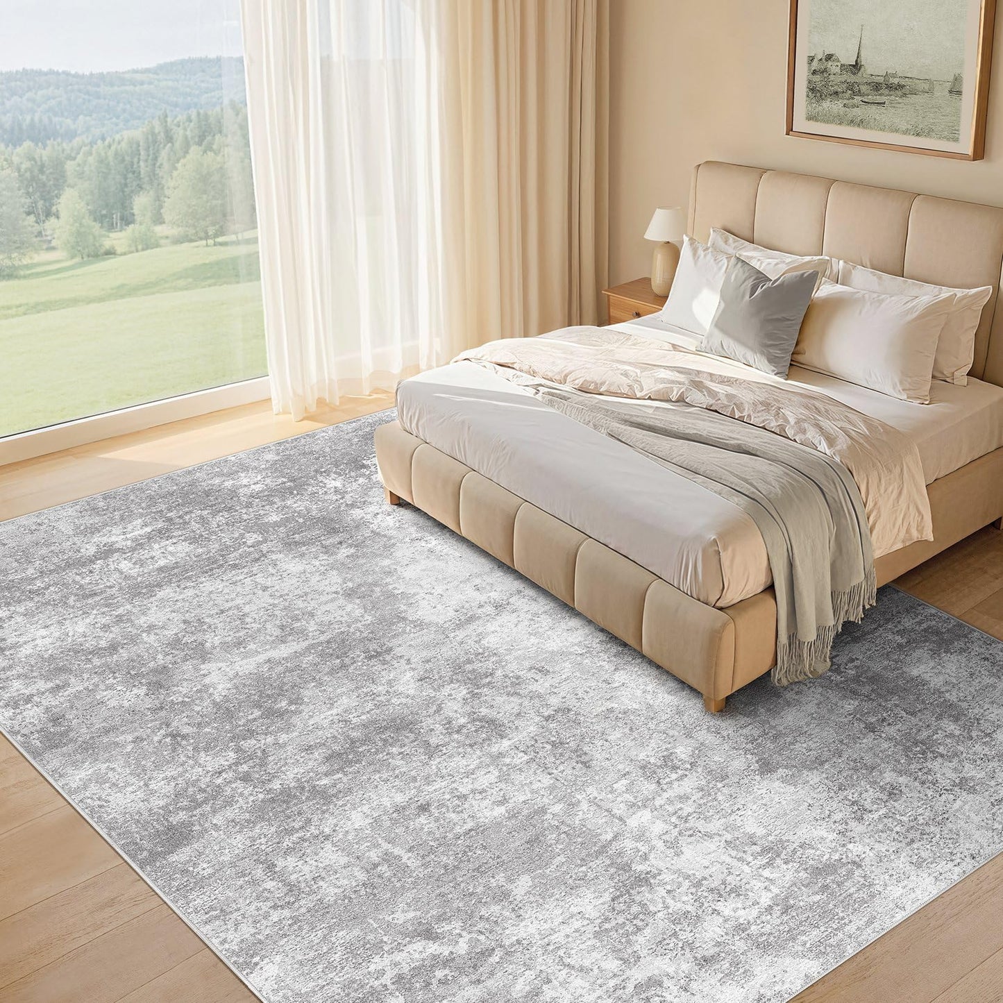 Micgeek Area Rug Living Room - 8X10 Abstract Washable Large Soft Foldable Non Slip Rug Neutral Modern Low Pile Carpet for Bedroom Nursery Dining Room Farmhouse Home Office Indoor - Light Grey