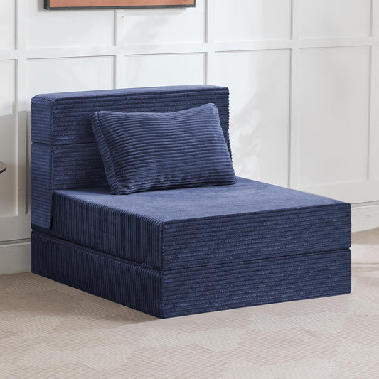 WUTUTUEE Folding Sofa Bed Convertible Floor Couch Foldable Chair Bed with Pillow，Linen Sleeper Chair Futon,Foldable Memory Foam Mattress for Bedroom/Living Room/Dorm/Office (Corduroy Navy, Single)