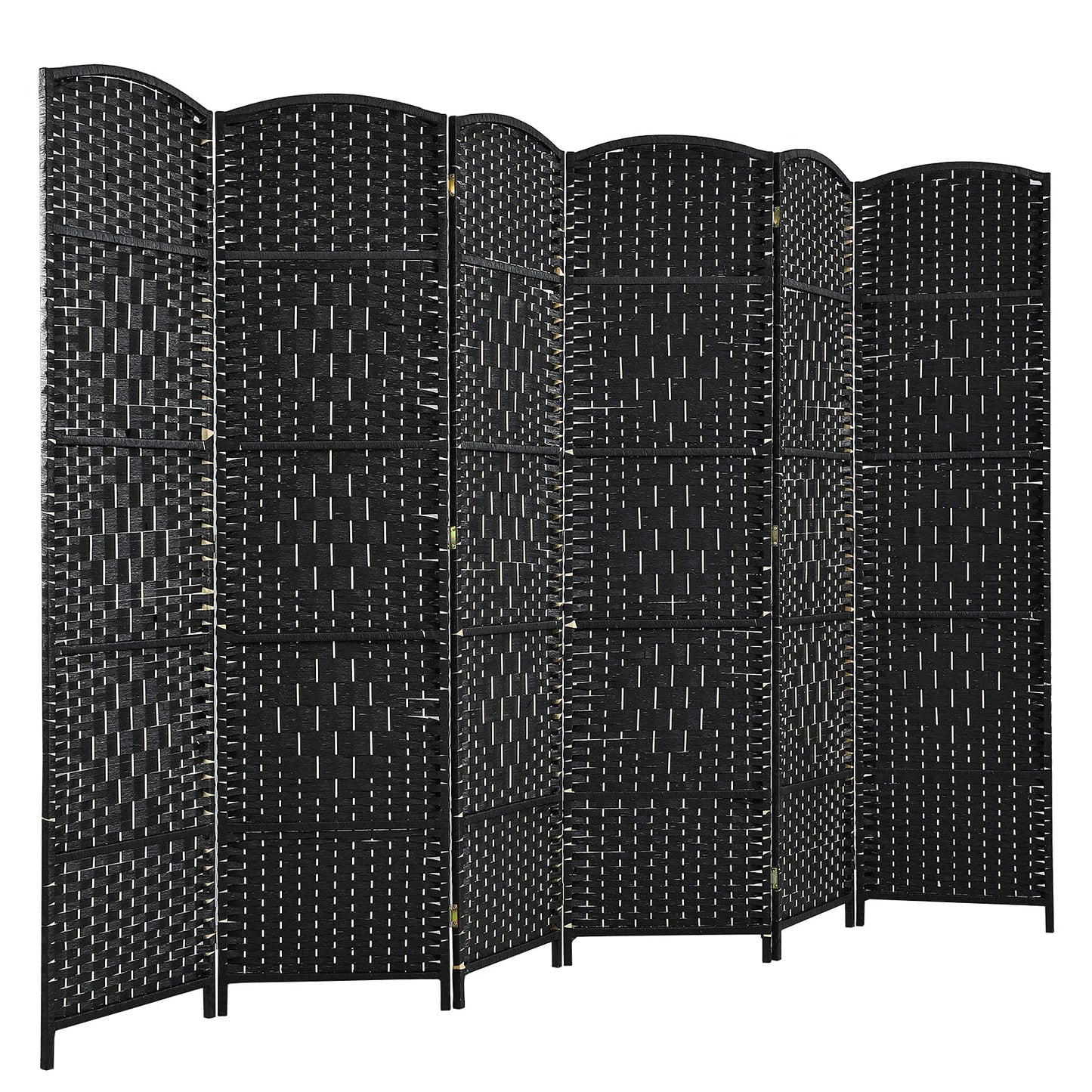 Giantex 6 Panel 6 Ft Tall Room Divider, Freestanding Wood Partition Room Divider Panel with Hand-Made Woven Paper Fiber, Room Dividers and Folding Privacy Screens for Bedroom, Small Space, Black