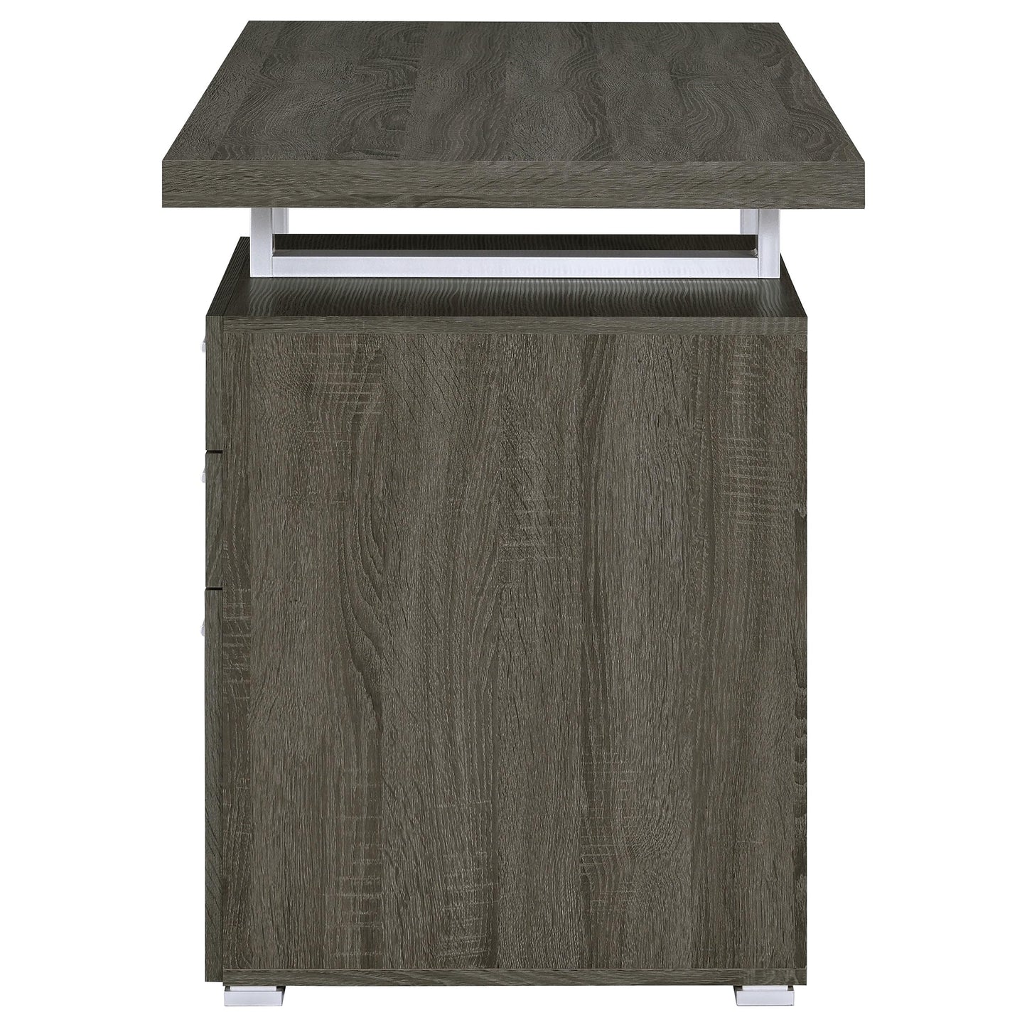 Coaster Home Furnishings Brennan Modern Contemporary Home Office 3-Drawer Writing Desk with Drawers Computer Desk Study Table File Cabinet Storage Silver Metal Frame Weathered Grey 800520