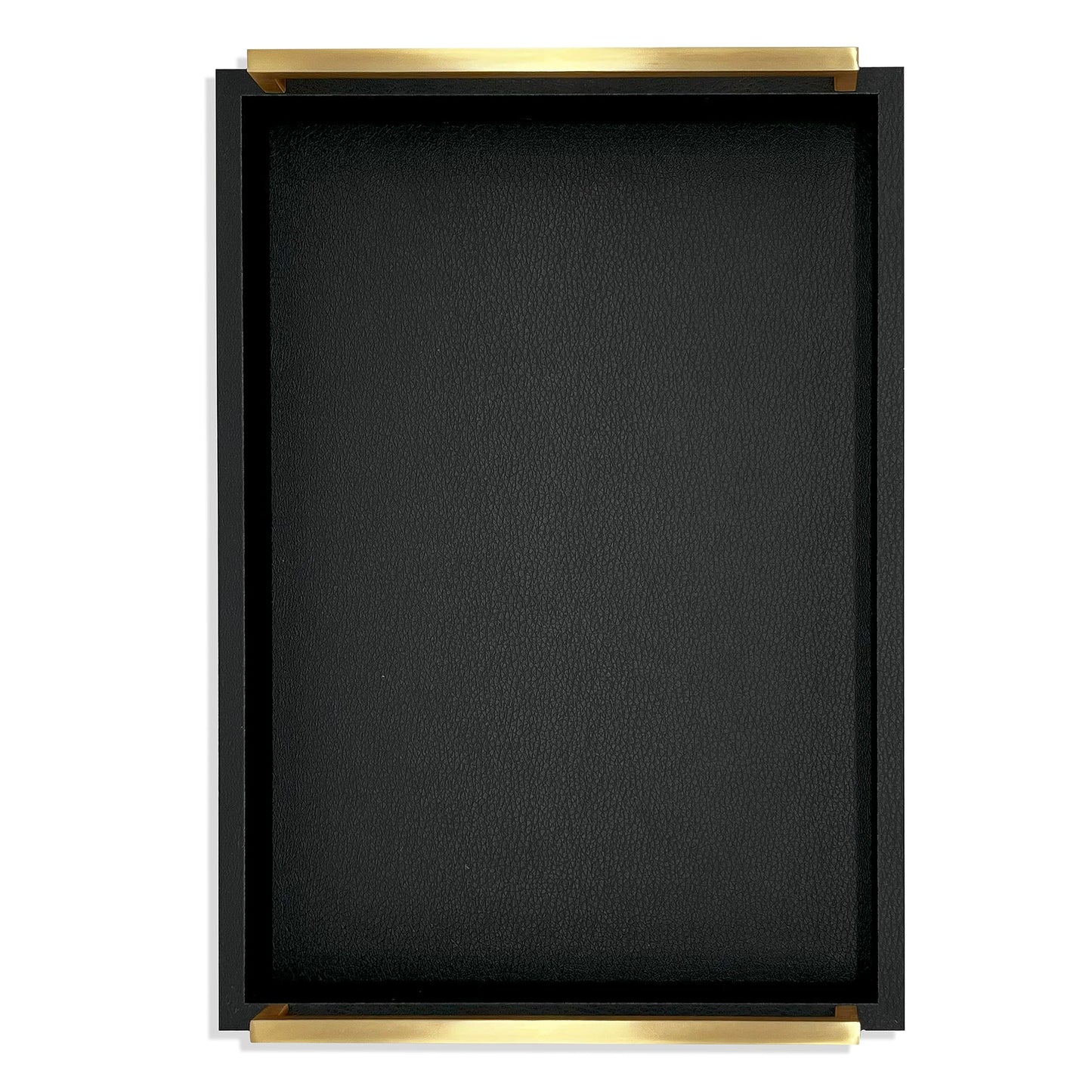 Montecito Home Decorative Coffee Table Tray - Shagreen Faux Leather - Ottoman Tray - Breakfast, Drinks, Liquor Serving Tray - Farmhouse to Modern - Brushed Champagne Gold Handles (Pitch Black)