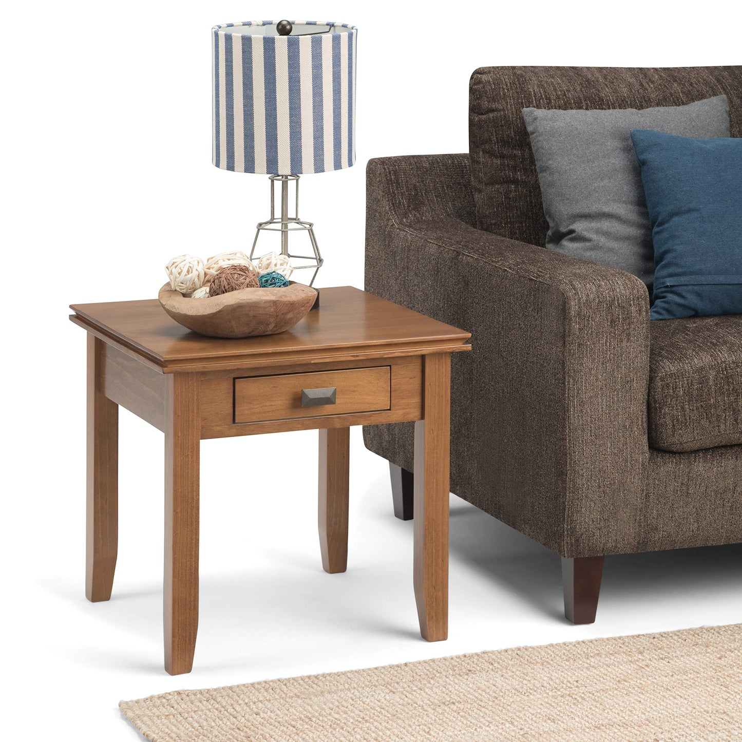SIMPLIHOME Artisan End Table - 21 inch Wide Solid Wood Square Side Table with Drawer in Honey Brown, Transitional Nightstand or Lamp Stand for Living Room, Bedroom, or Entryway with Tapered Legs