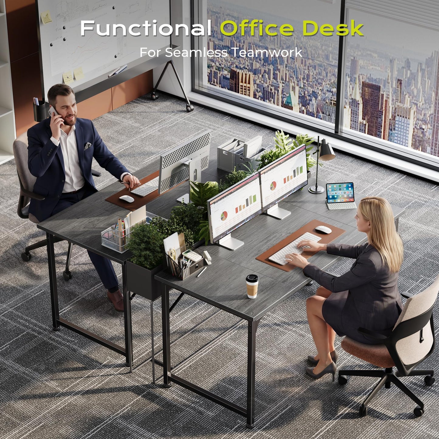 PRAISUN 47 Inch Computer Desk, Home Office Desk with Spacious Desktop, Modern Gaming Desk, Writing Study Table for Bedroom, Small Spaces, Work from Home Desk with Metal Frame, Grey
