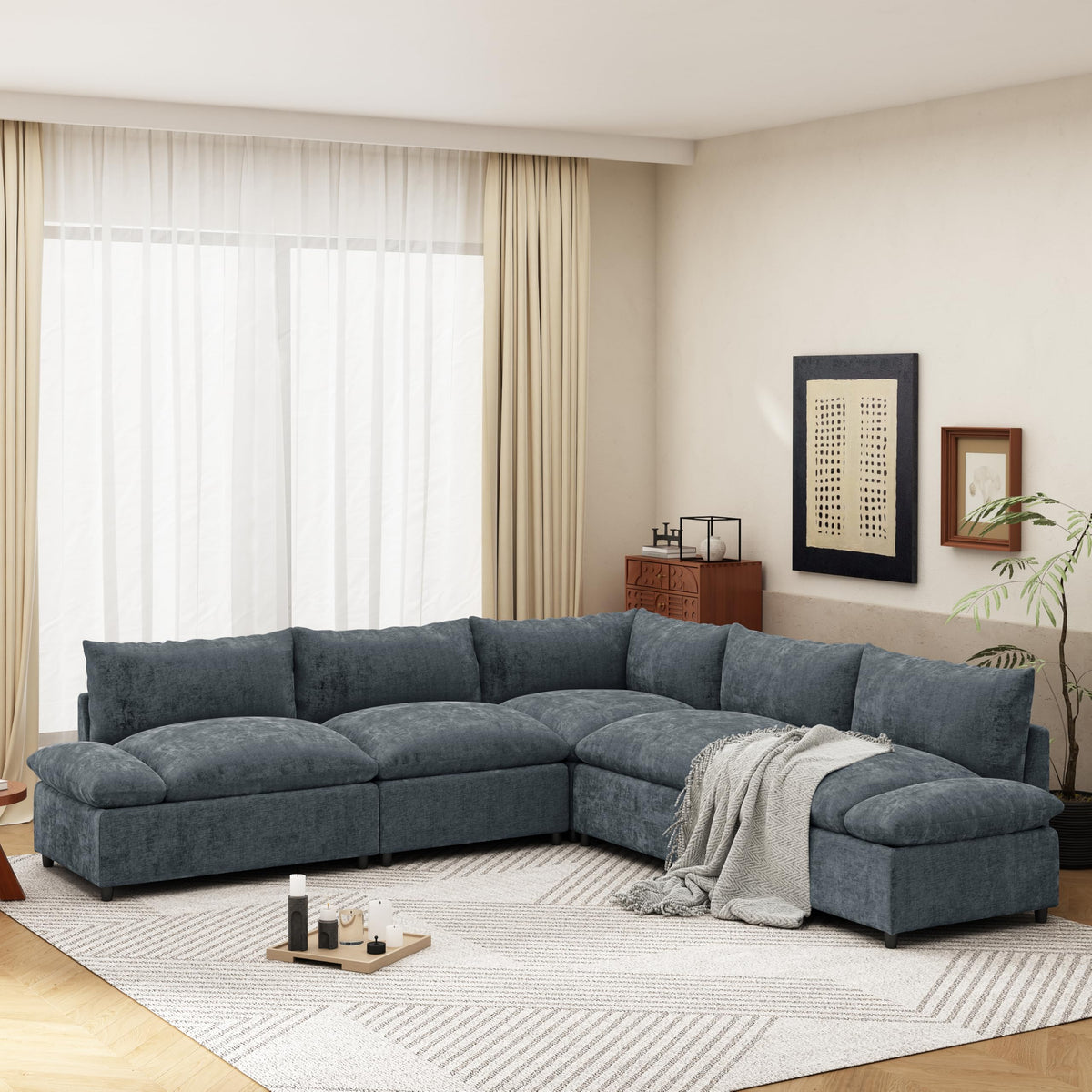 Christopher Knight Home Neora 5 Seater Sectional Sofa, L Shaped Couch, Sleeper Couch with Storage, Modular Sofa Chair, Deep Seating Chaise Lounge Sofa for Living Room Rest Room 115.50" W, Dark Gray