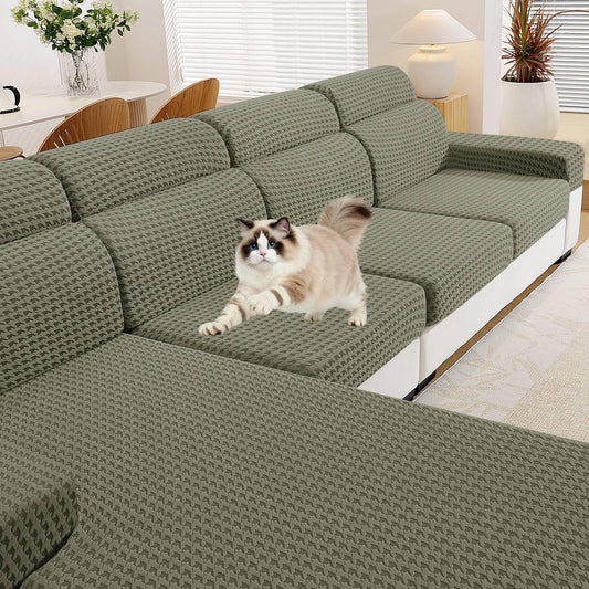 MAXIJIN Couch Cushion Covers for Sectional Sofa, Stretch Sofa Cushion Cover Washable Furniture Protector with Elastic Bottom & Non-Slip Strap for Pets Kids (2PC Armrest Cover, Army Green)