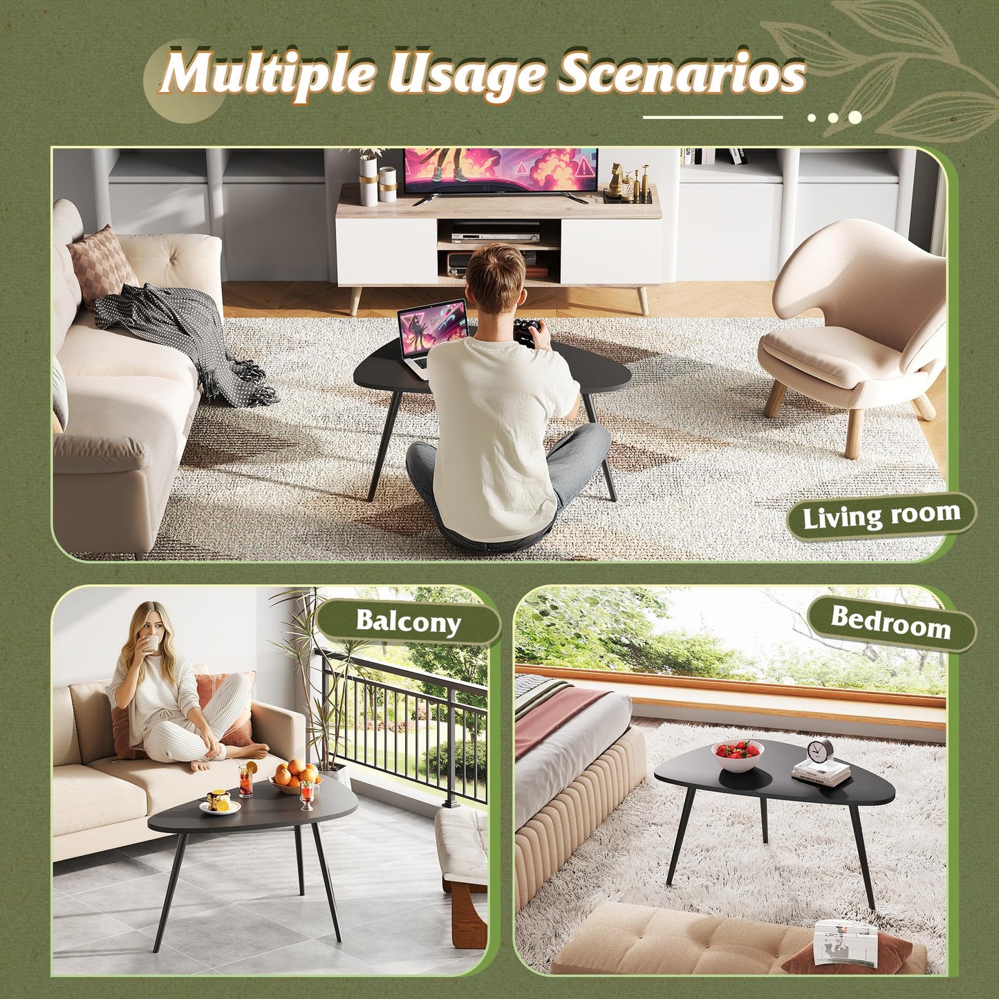 WLIVE Oval Coffee Tables, Modern Coffee Table for Living Room, Coffe Table for Small Space Home Office, Easy Assembly, 33.5" W x 18.9" D x 18.7" H (Black)