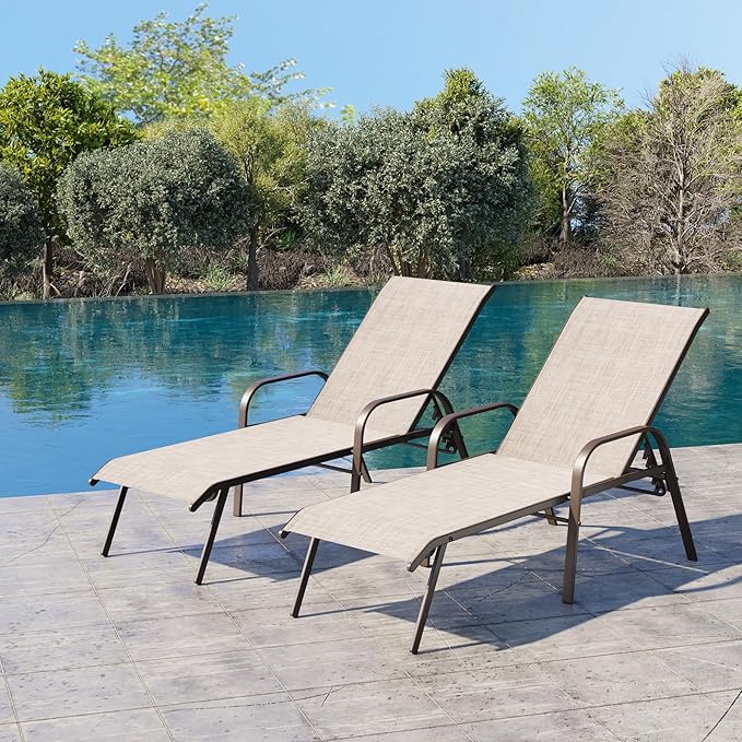Crestlive Products Outdoor Chaise Lounge Chair, 5-Position Pool Lounge Chairs