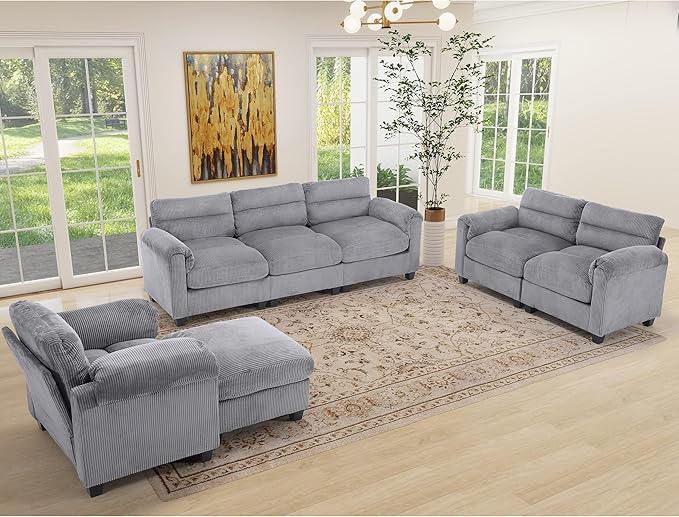 HAOMARKETS Corduroy Sofa Set, Upholstered Armchair and Loveseat