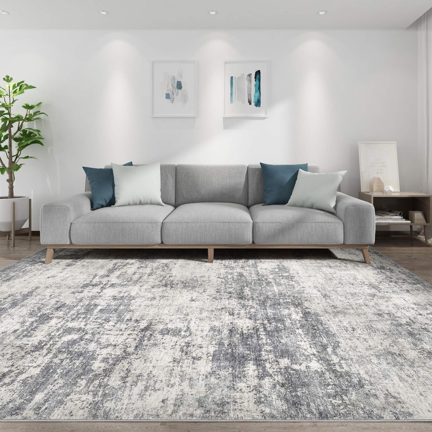 TARANCH Abstract 10x14 Area Rug: Machine Washable Non Slip Ultra Thin Low-Pile Carpet, Soft Stain Resistant for Living Dining Room Bedroom, Kid Pet Friendly, Robot Vacuum Compatible - Grey Beige