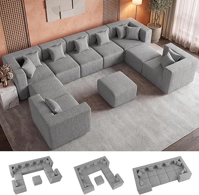 MONVANE Modular Sectional Sofa, Oversized 10 Seat Convertible U Shaped Couch