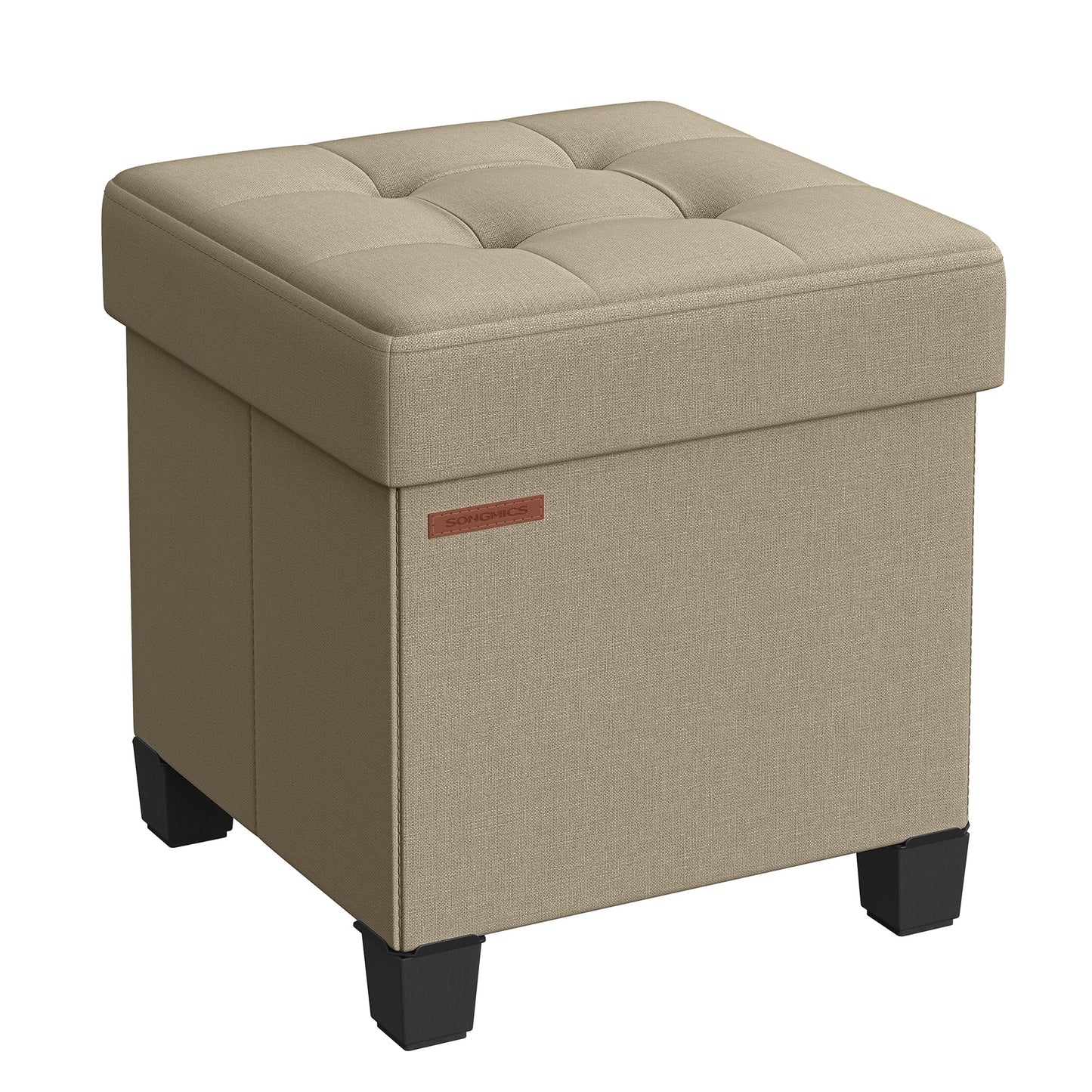 SONGMICS Storage Ottoman, Small Ottoman Foot Rest with Legs, 15 x 15 x 15.7 Inches Foot Stool, Load up to 660 lb, for Living Room, Bedroom, Dorm, Camel Brown ULSF014K01