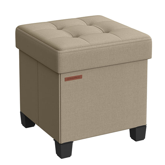 SONGMICS Storage Ottoman, Small Ottoman Foot Rest with Legs, 15 x 15 x 15.7 Inches Foot Stool, Load up to 660 lb, for Living Room, Bedroom, Dorm, Camel Brown ULSF014K01
