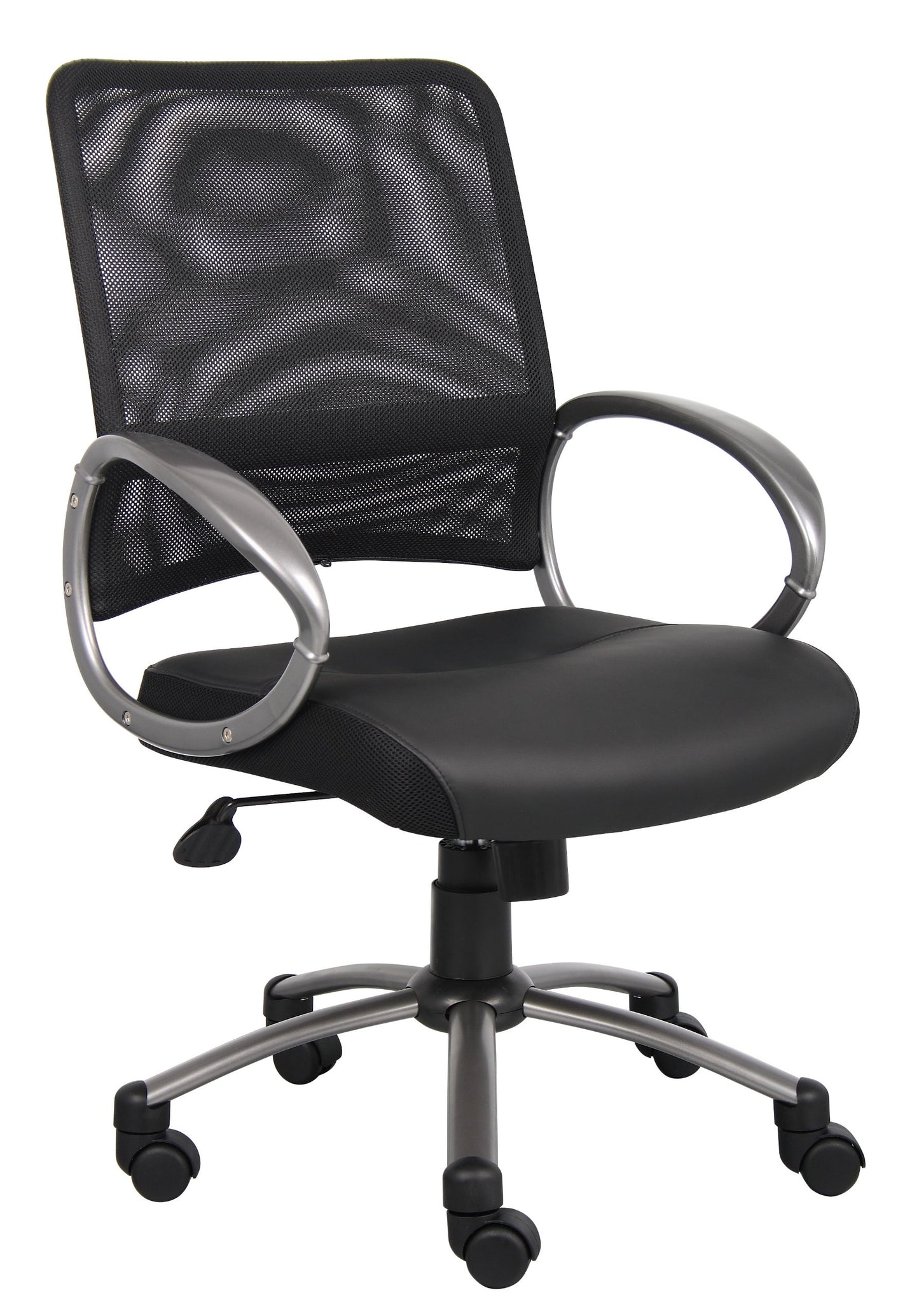Boss Office Products Mesh Back Task Chair with Pewter Finish in Black, mid-Back (B6406)