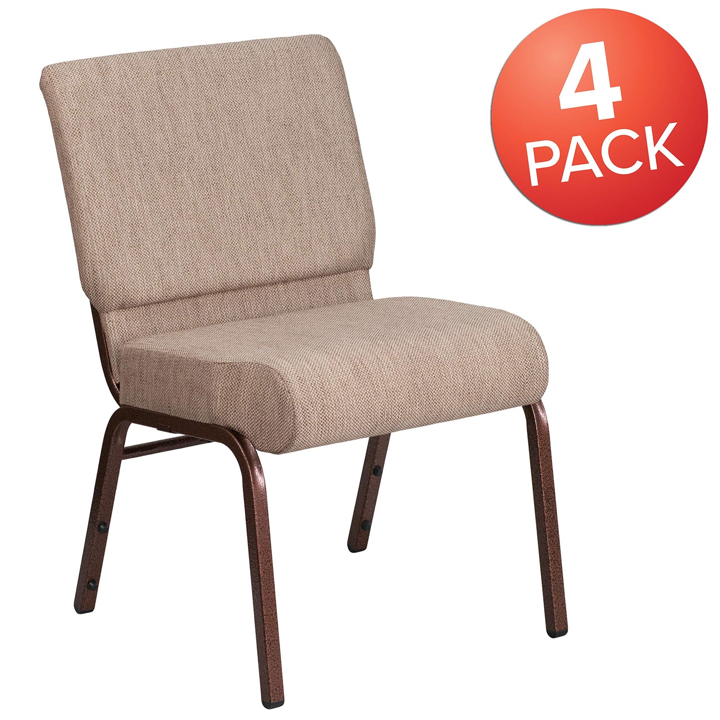 Flash Furniture 4 Pack HERCULES Series 21" W Stacking Church Chair in Beige Fabric - Copper Vein Frame