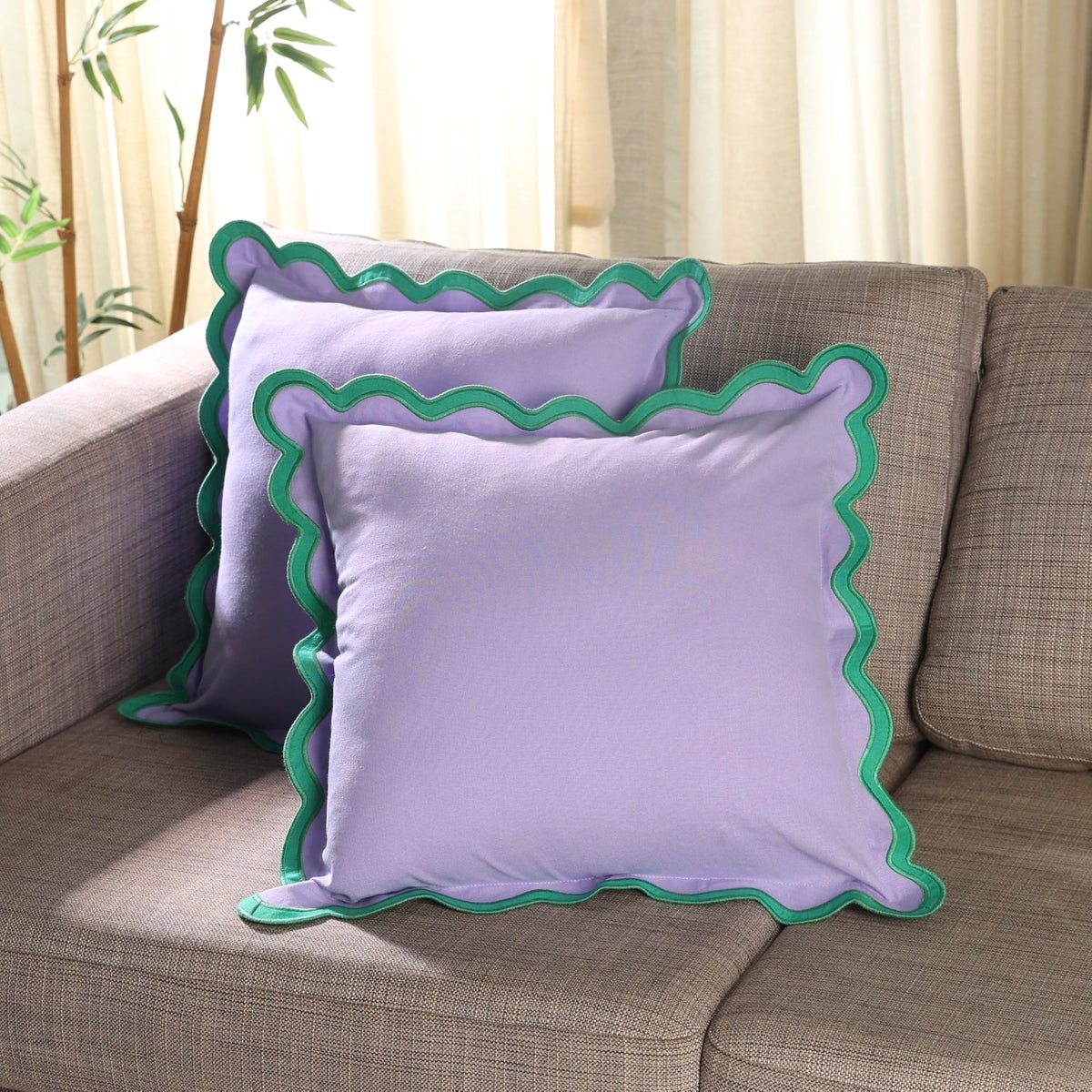 Folkulture Throw Pillow Covers | (18 x 18) Set of 2 Cotton Scallop Pillow Cover | Decorative Pillows for Living Room | Cute Outdoor | Boho Throw Pillows Standard Size for Counch