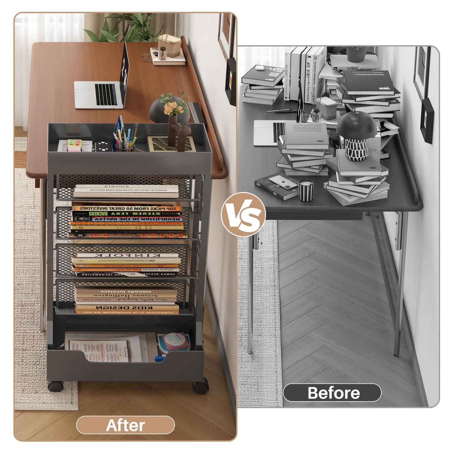 UMDONX Modern Mobile Book Cart Single-Sided Rolling Bookshelf with Metal Top & Base, Premium Snap-in Shelves, Heavy Duty & Elegant Storage for Home Study, Office, Classroom Gunmetal Gray