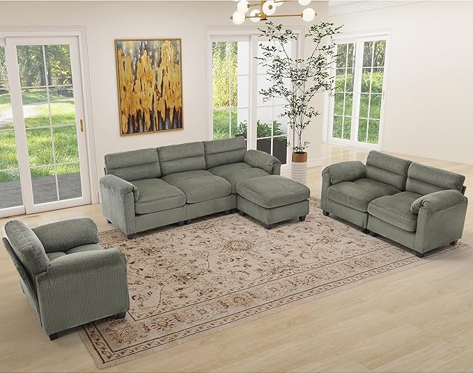 HAOMARKETS Corduroy Sofa Set, Upholstered Armchair and Loveseat