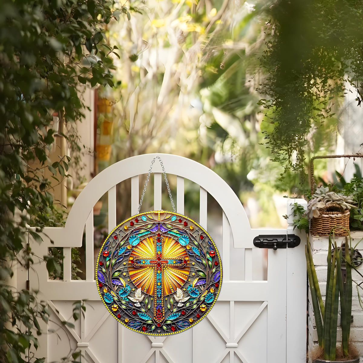 DIY Acrylic Diamond Art Painting Wreath Kits Special Shaped Rhinestone 5D Diamond Art Window Pendants Home Garden Wall Hanging Kits Hanging Ornament (Cross-1)