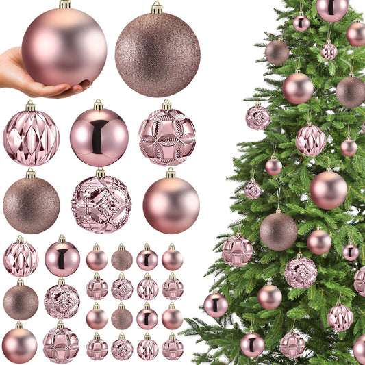 Soulchen 46 Pcs Rose Gold Christmas Balls Ornaments Set, 3.94/3.15/2.36/1.57 Inch Shatterproof Christmas Tree Hanging Plastic Balls Xmas Ornaments Decor for Xmas Tree Wreath Party Decoration Supplie