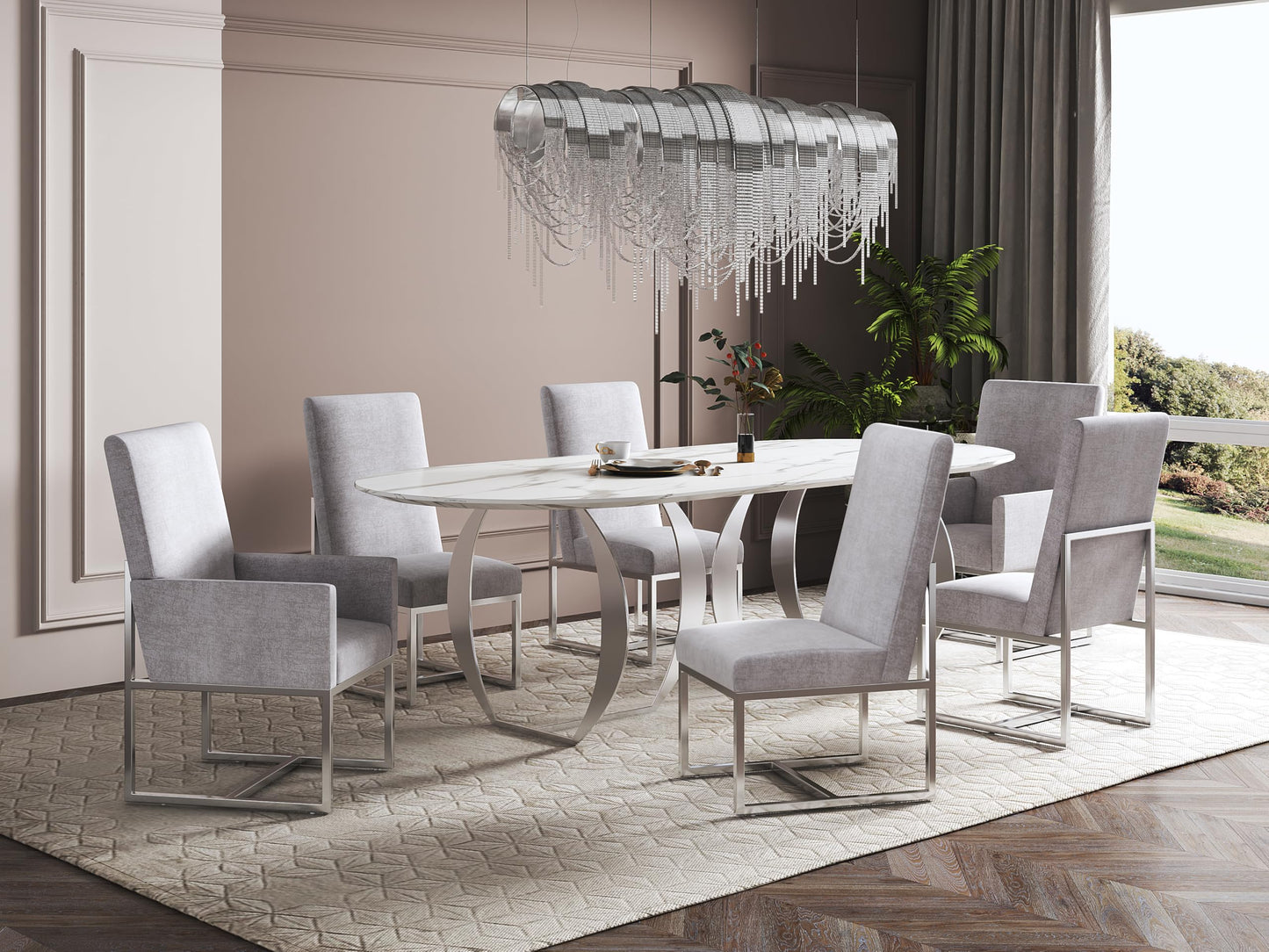 Manhattan Comfort Element Velvet Dining Chair with Polished Chrome Frame, Luxurious Modern Design, High Back and Armrests, Upholstered Accent Armchair, Fully Assembled, Set of 1, Grey
