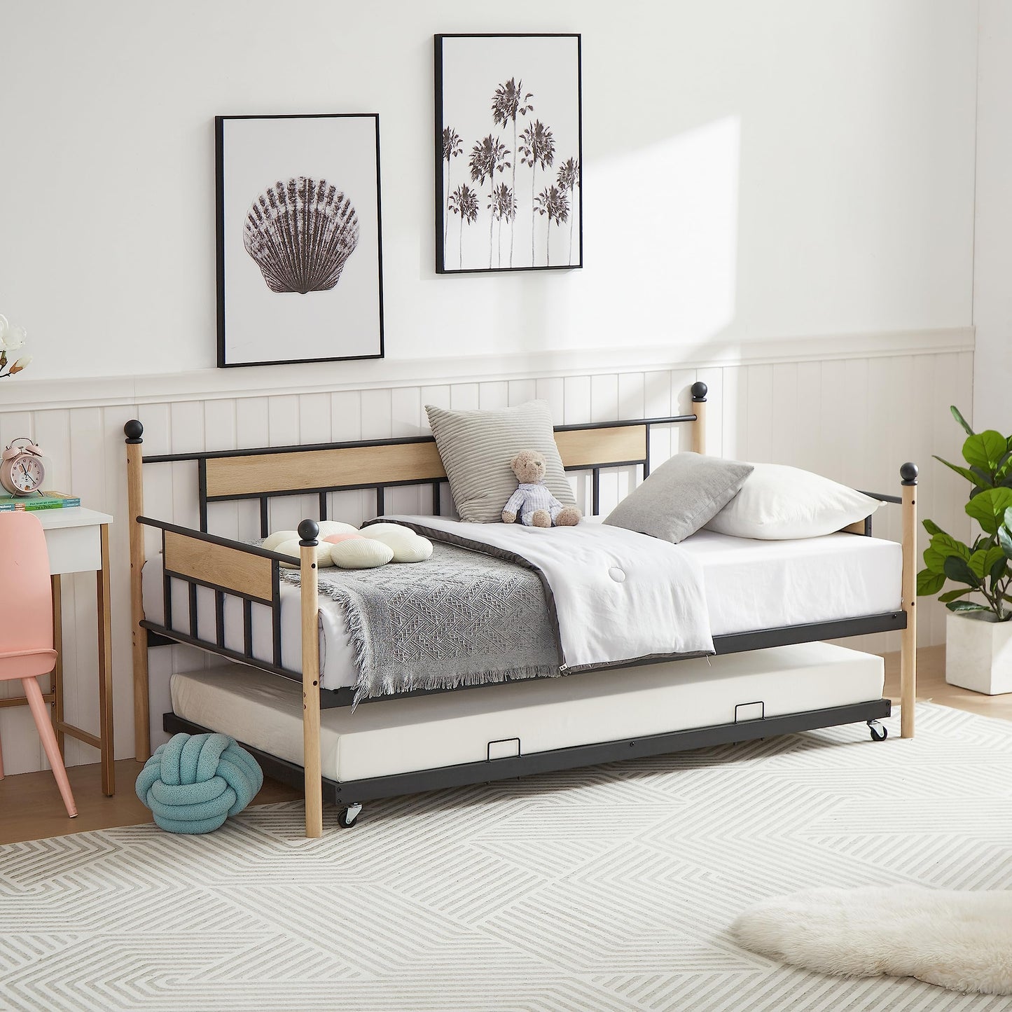 Generic Daybed, Sofa Bed Metal Framed with Trundle Twin Size, Black, 77''L x 40.6'' W x 14.5'' H