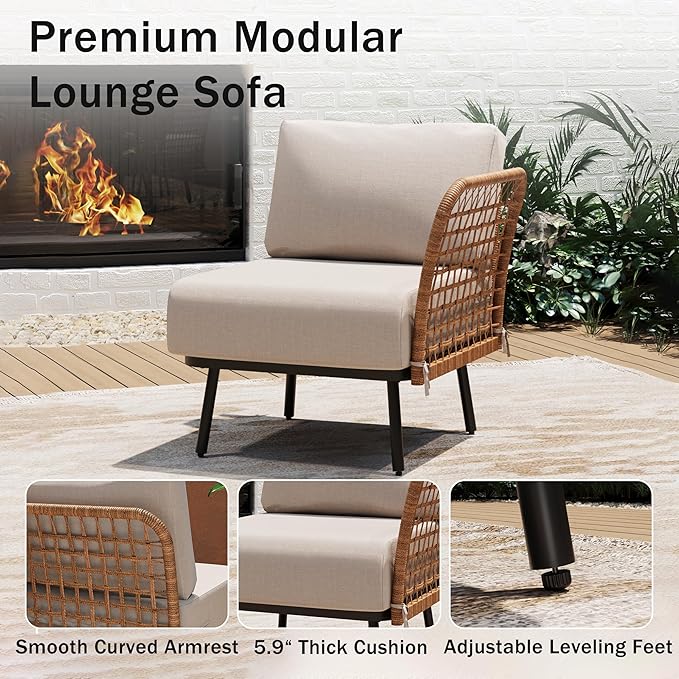 6-Piece Patio Conversation Set, Outdoor Sectional Sofa Modular Wicker Furniture