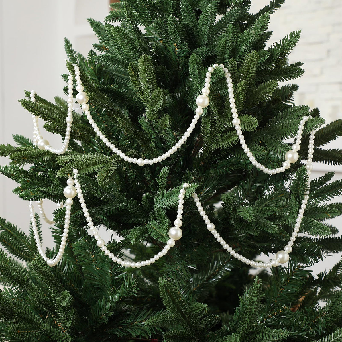Yalikop 11.8 ft Beige Faux Pearl Beads Garland for Tree Pearl Decoration for Party Large Garland Strand Chain Wedding Decoration for Mantel Fireplace Stairs Wedding Centerpieces Party Favor