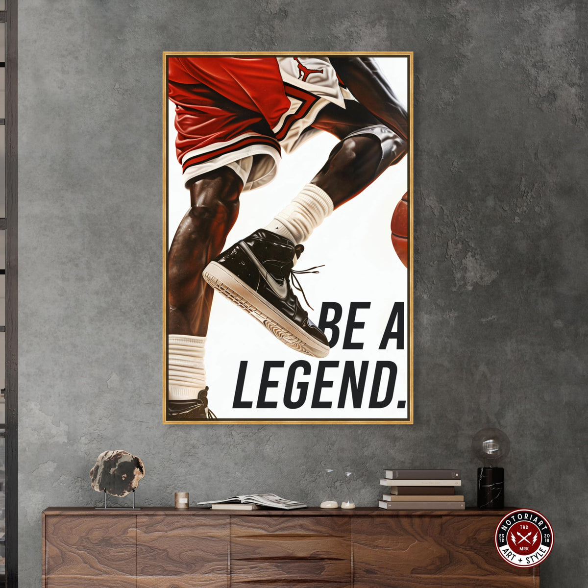 Be A Legend Athlete Motivational Quotes Man Cave Canvas Wall Art by Notoriart, Gold Floater Frame, 36"x54"