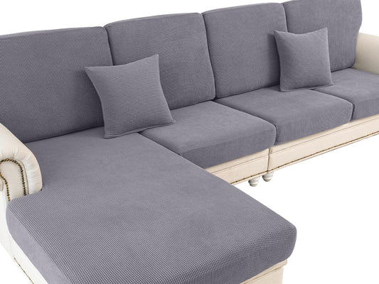 LA MEACK Couch Cushion Covers for Sectional Sofa L Shape Washable Separate Seat Chaise Couch Cover Stretch Sofa Slipcovers with 2 Pcs Pillowcases(3 Seater + 1 Chaise, Light Grey)