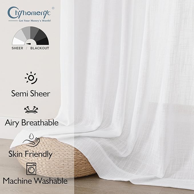 Chyhomenyc Semi Sheer Curtains 84 Inches Long 2 Panels Set, Light Filtering