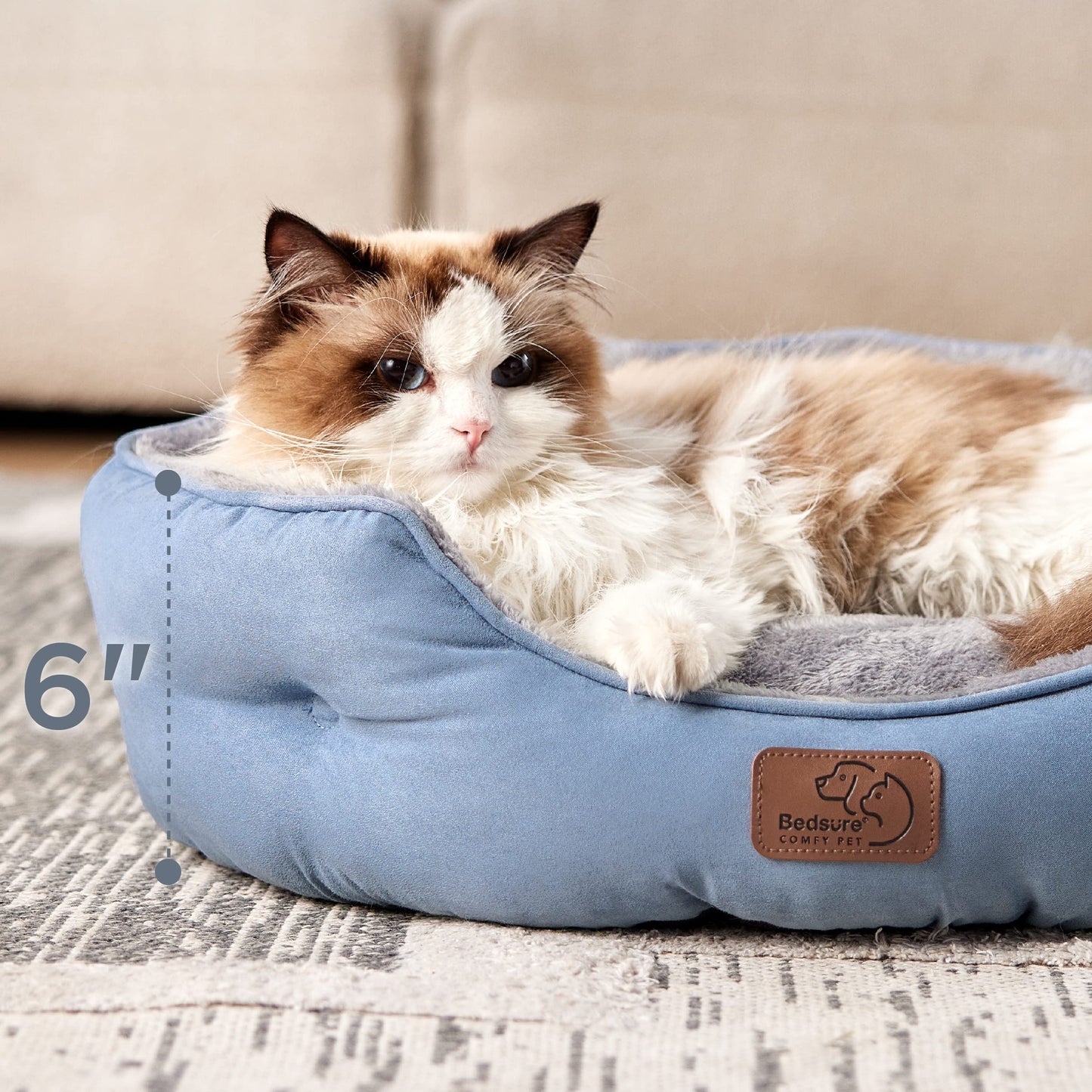 Bedsure Dog Beds for Small Dogs - Round Cat Beds for Indoor Cats, Washable Pet Bed for Puppy and Kitten with Slip-Resistant Bottom, 20 Inches, Frost Blue