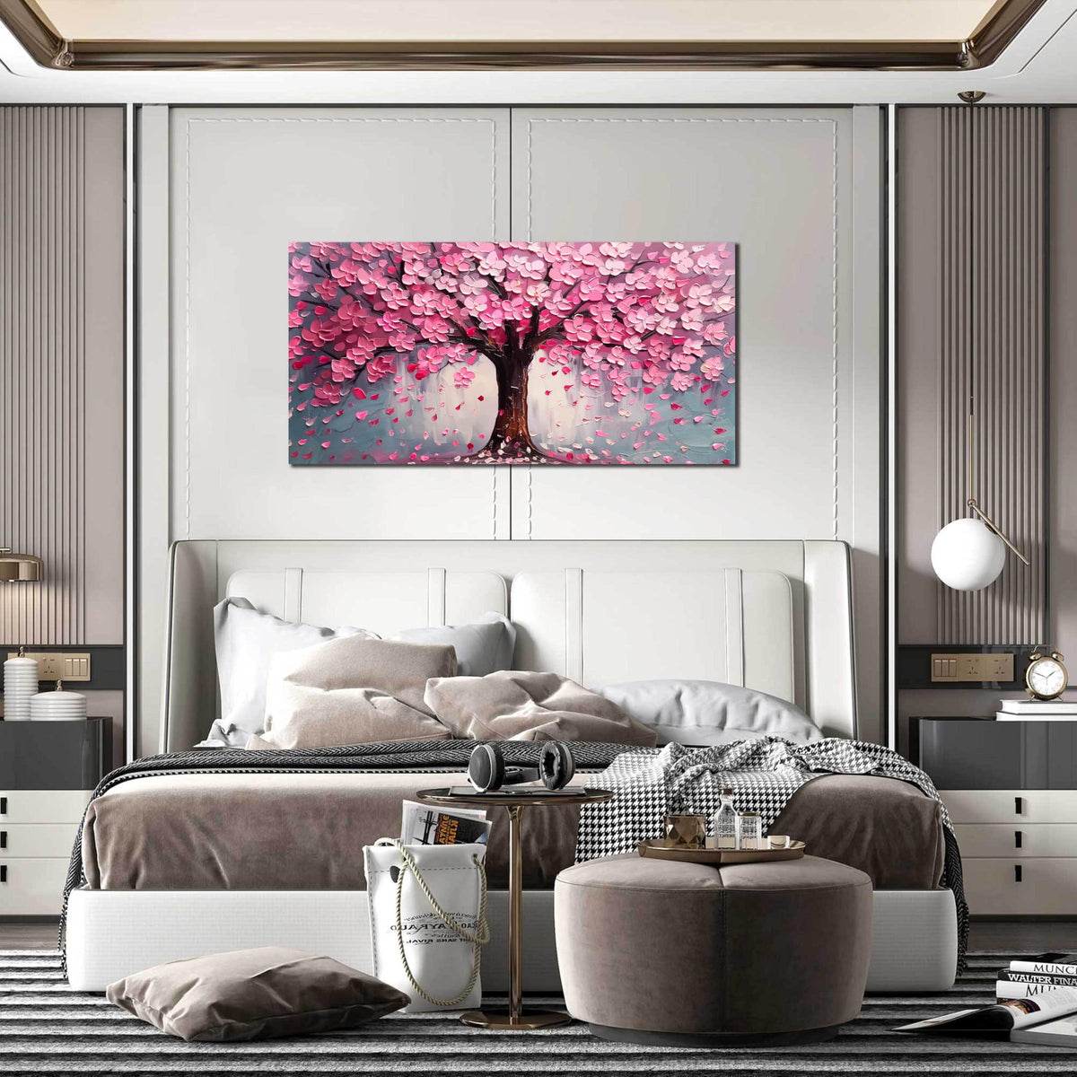Pink Wall Art Large Tree of Life Wall Art for Living Room Bedroom Office Bathroom Modern Framed Canvas Prints Pink and Grey Picture Size 20x40 Inch