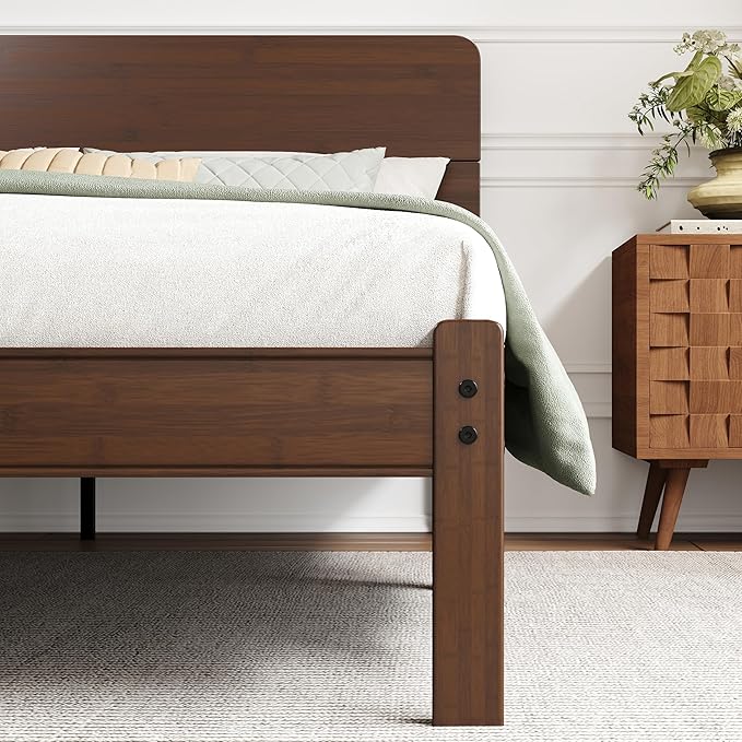 BOSRII 14in High Solid Bamboo Wood Platform Twin XL Bed Frame