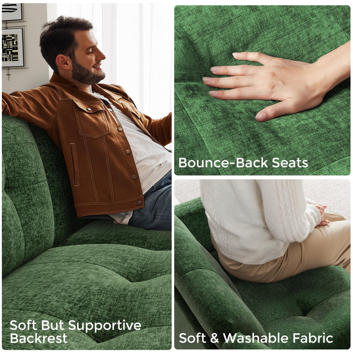 LINSY HOME U-Shaped Sleeper Sofa with Storage, Green Corduroy, 152.5 x 65 x 34.5 Inches, 4-Seater Convertible Couch with Pull-Out Bed