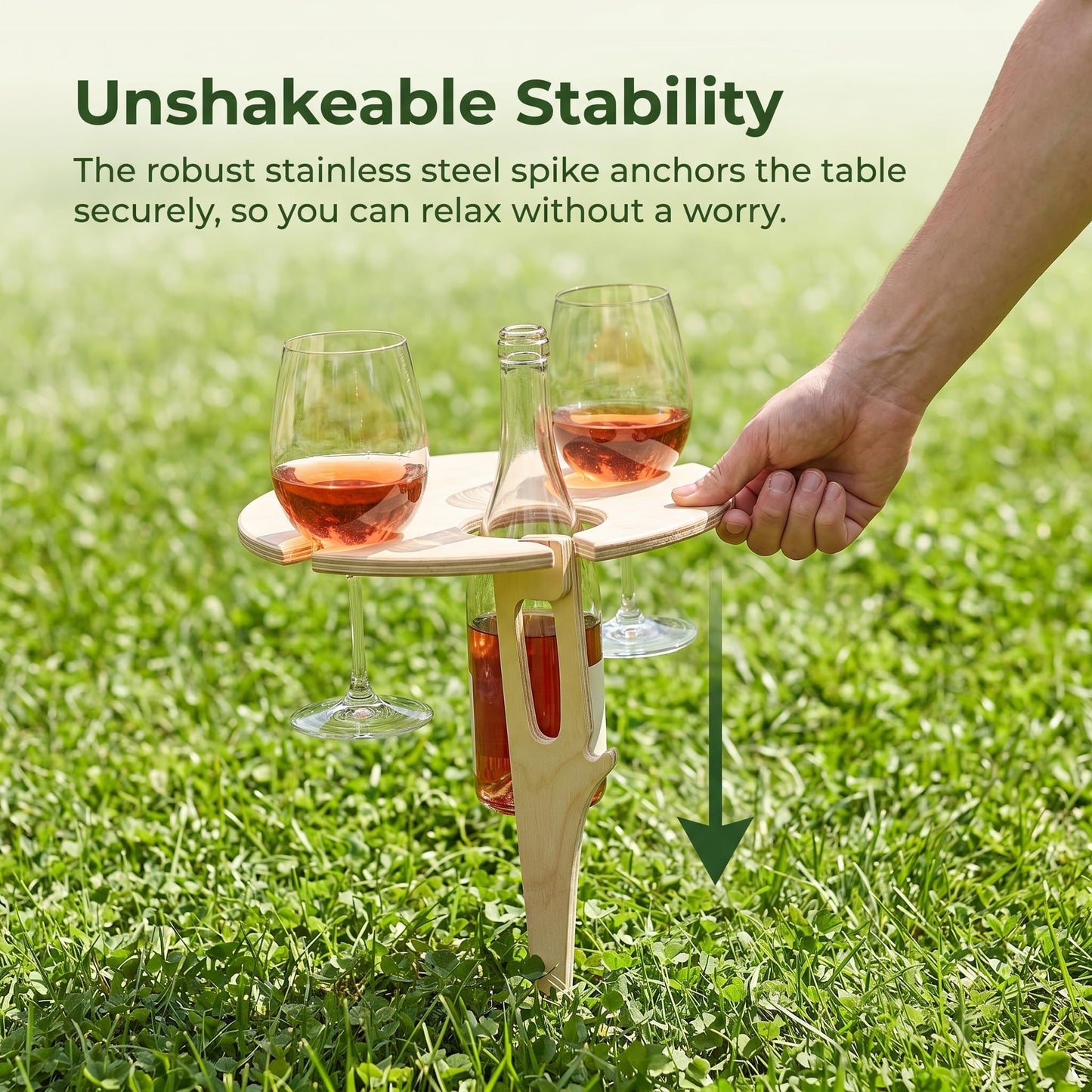 Portable Outdoor Wine Table with Removable Round Wooden Wine Rack, Ground Fixing Design, Comes with Storage Bag, Small Picnic Table for Wine Lovers, Ideal for Garden Lawn Beach, Easy to Carry & Store