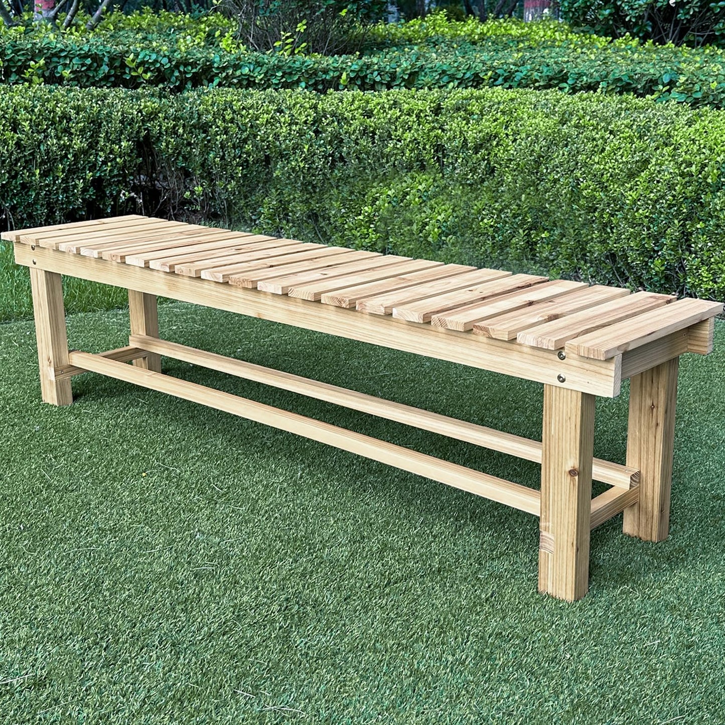 LSPYYDS Outdoor Garden Bench, 3-Person Wood Patio Bench Weatherproof Outdoor Backless Bench, Anti-Corrosion and Anti-Rust Garden Benches for Garden Lawn Porch Park Backyard (Natural,47.25''/120cm)