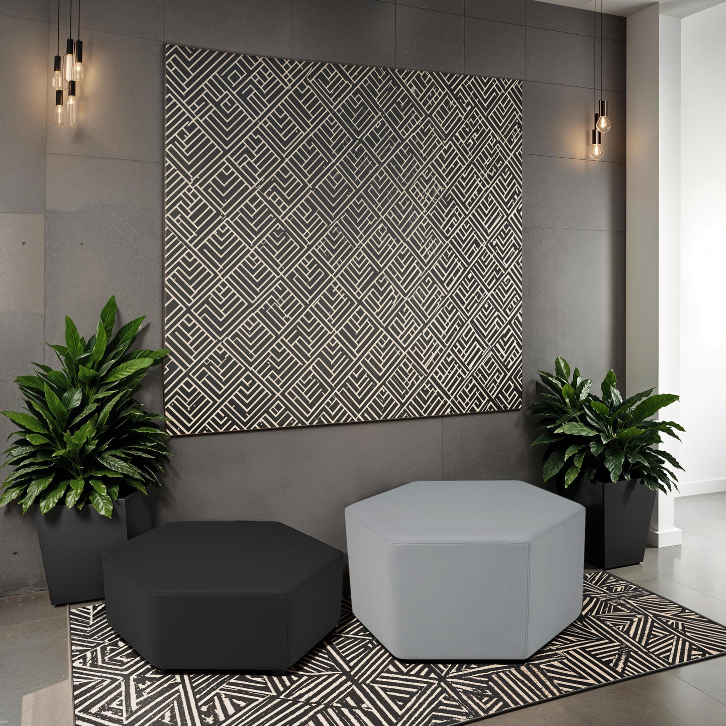 FDP Pro Series Hexagon Accent Ottoman (12" Height) Hand Upholstered Commercial Furniture for Hotel Lobby, Office, Restaurant, Home and More Collaborative and Configurable Seating - Gray
