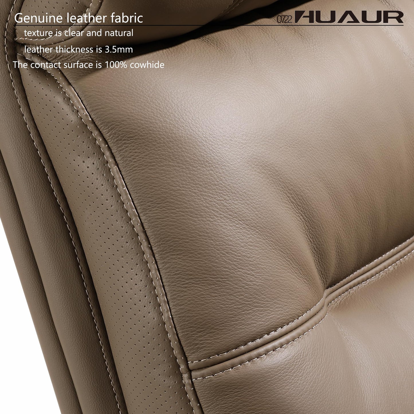 HUAUR Genuine Leather Modern Executive Chair High-Back Support 90 to 150 Degrees Tilt and Upholstered Home Desk Chair with Base 400LB Capacity Swivel Computer Office Chair (Taupe)