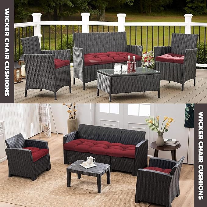 DANGHOOGY Wicker Chair Cushions, Waterproof Outdoor Loveseat Cushions