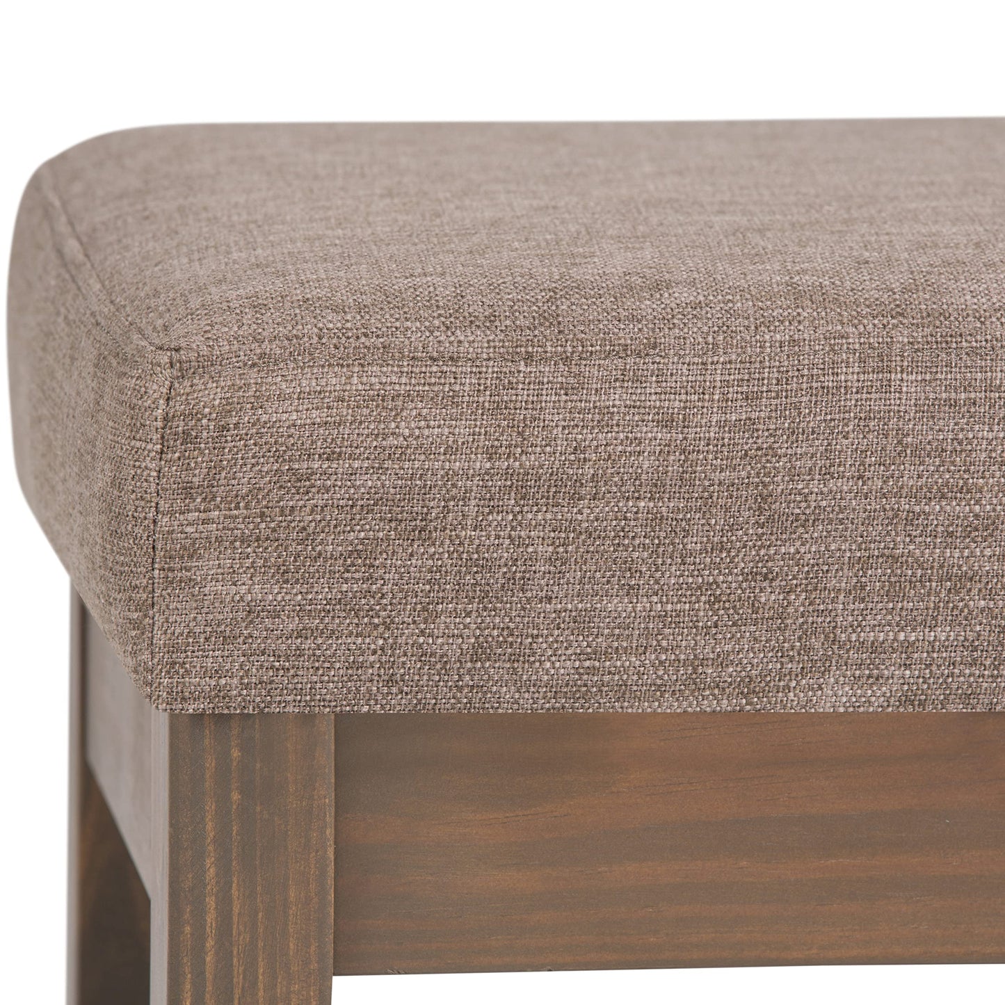 SIMPLIHOME Milltown Small Ottoman Bench - 27" Wide x 18" High Upholstered Linen Look Fabric Rectangle Footstool Ottoman in Fawn Brown, Contemporary Bench for Bedroom with Cushioned Seat, Assembled