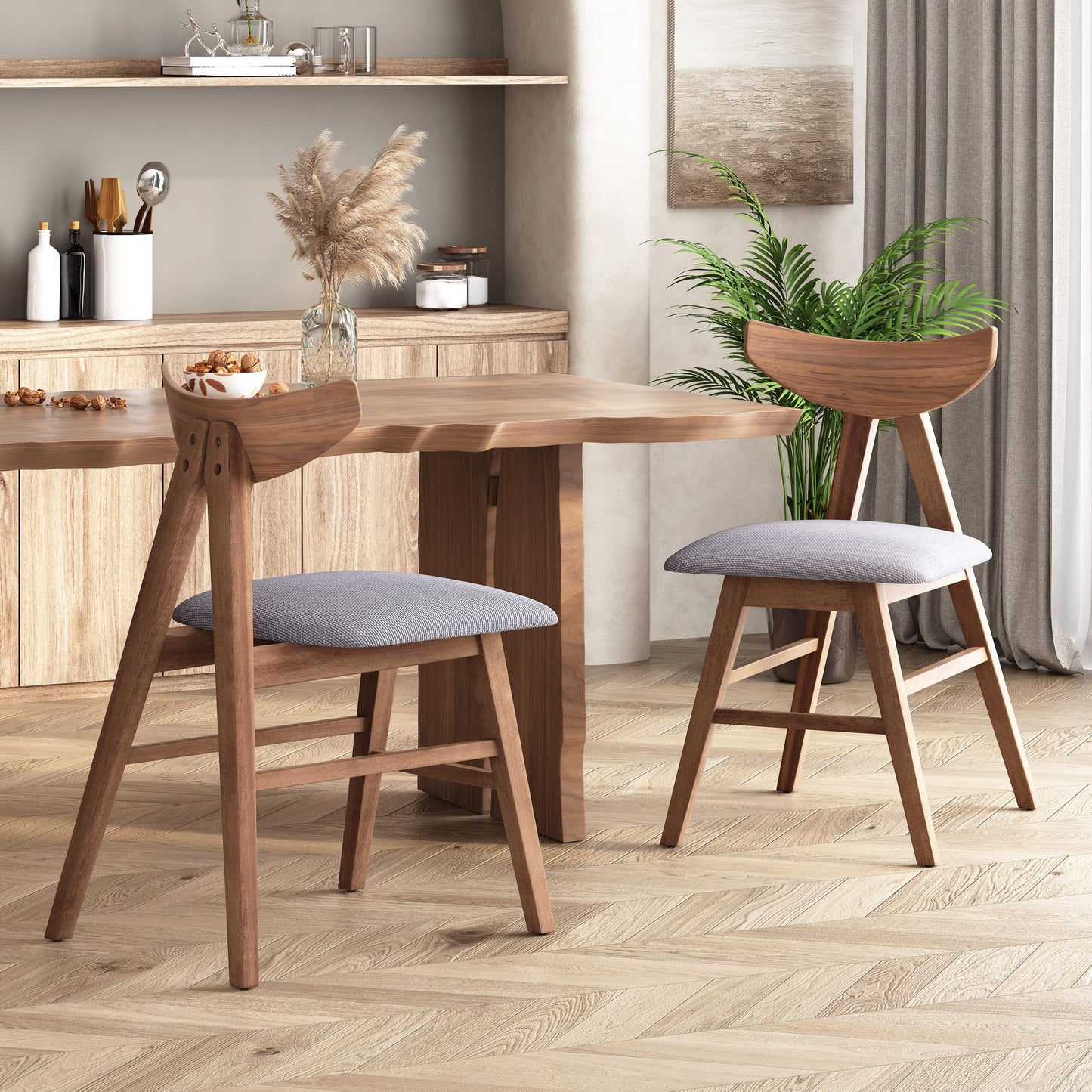 Christopher Knight Home Stocker Upholstered Dining Chairs - Dark Gray/Walnut (Set of 2)