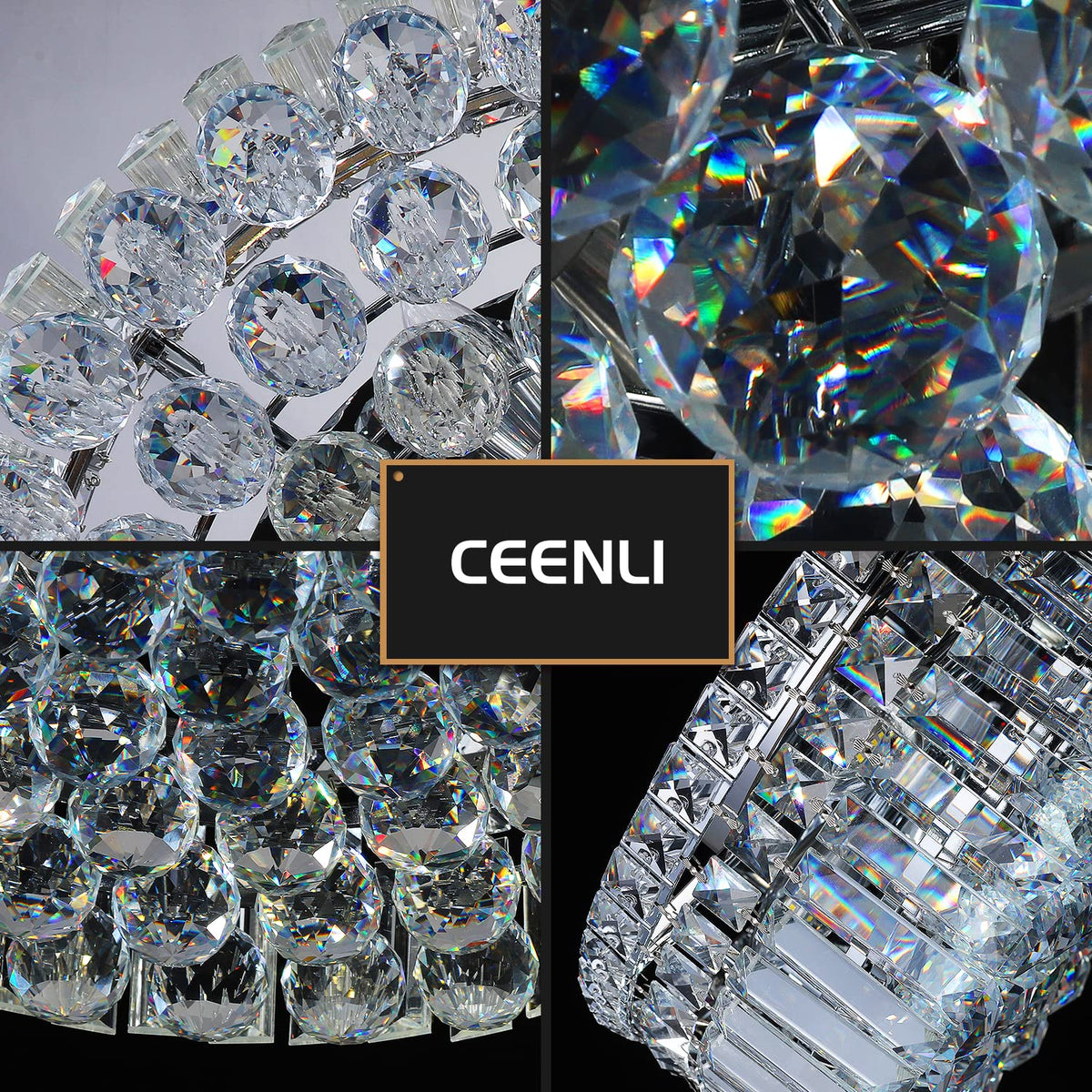 CEENLI 6-Lights Crystal Flush Mount Chandelier Light Fixture with K9 Crystals Modern Ceiling Lights Elegant Pendant Lamp for Bedroom,Hallway,Bar,Living Room,Dining Room,H5.9 xW20 (Bulbs Not Included)