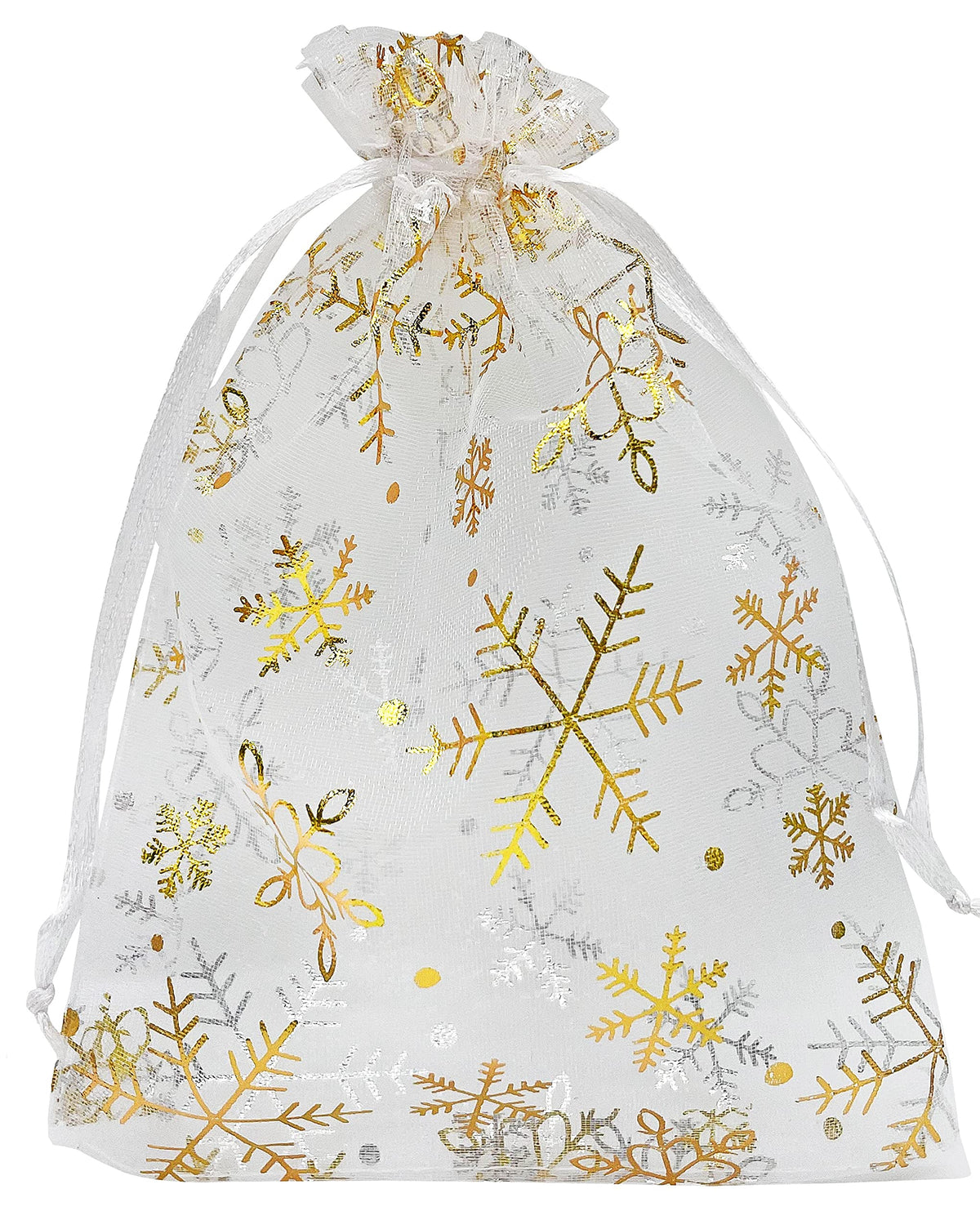 Jexila 100PCS Christmas Organza Gift Bags 5''X7'' Small Snowflake Drawstring Goodie Candy Treat Bag Mesh for Kids Christmas Holiday Party Favors
