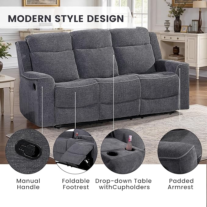 Betsy Furniture Soft Microfiber Manual Reclining Sofa w/Dropdown Table