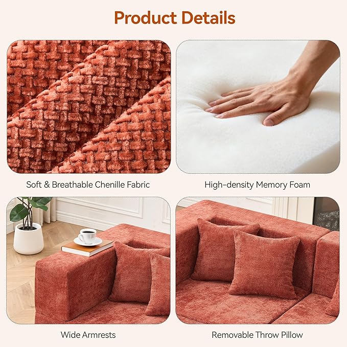 MONVANE 103'' Modular Sectional Sofa, Cloud Sectional Couch
