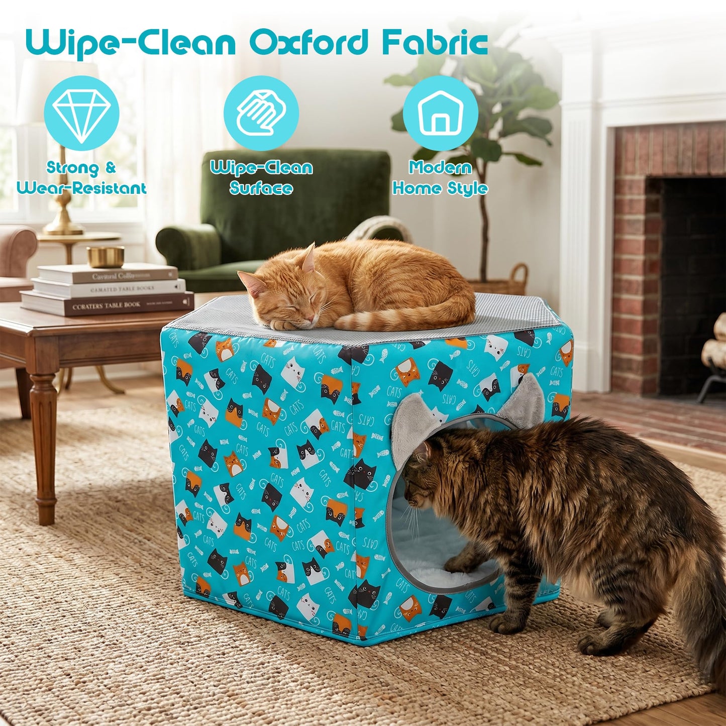 Cat Beds for Indoor Cats, Elevated Cat Hammock Bed, Hexagon Cat House with Breathable Mesh & Non-slip Bottom, Large Cat Cave Hanging Cat Bed for Indoor and Outdoor Use, 24'' x 21'' x 14.5''