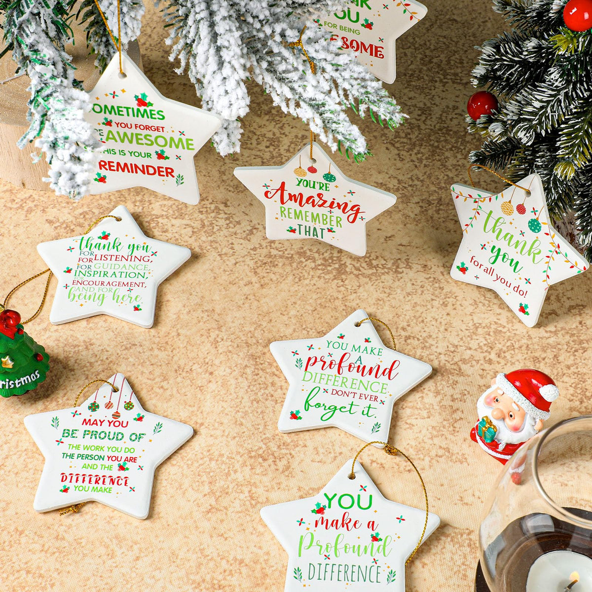 Tioncy 30 Pcs Christmas Thank You Ornament Gifts for Coworkers Employee Appreciation Gifts Thank You for Being Awesome Star Hanging Plaque for Teacher Friend Office Xmas Tree Decoration (Ceramic)